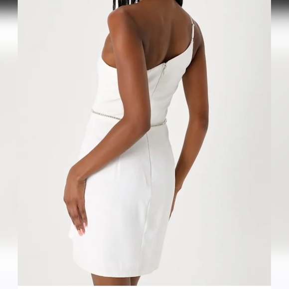 Women’s Lulus Brilliant Bliss White Rhinestone One-Shoulder Tulip L Mini Dress - Picture 4 of 12
